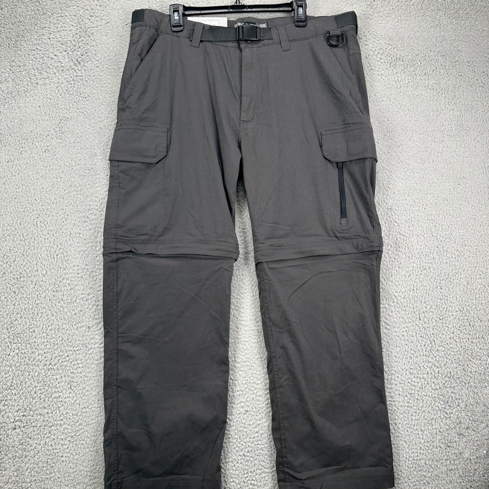 BC Clothing Mens Cargo Convertible Pants 2XL-30 Dark Grey Belted Nylon Blend NEW